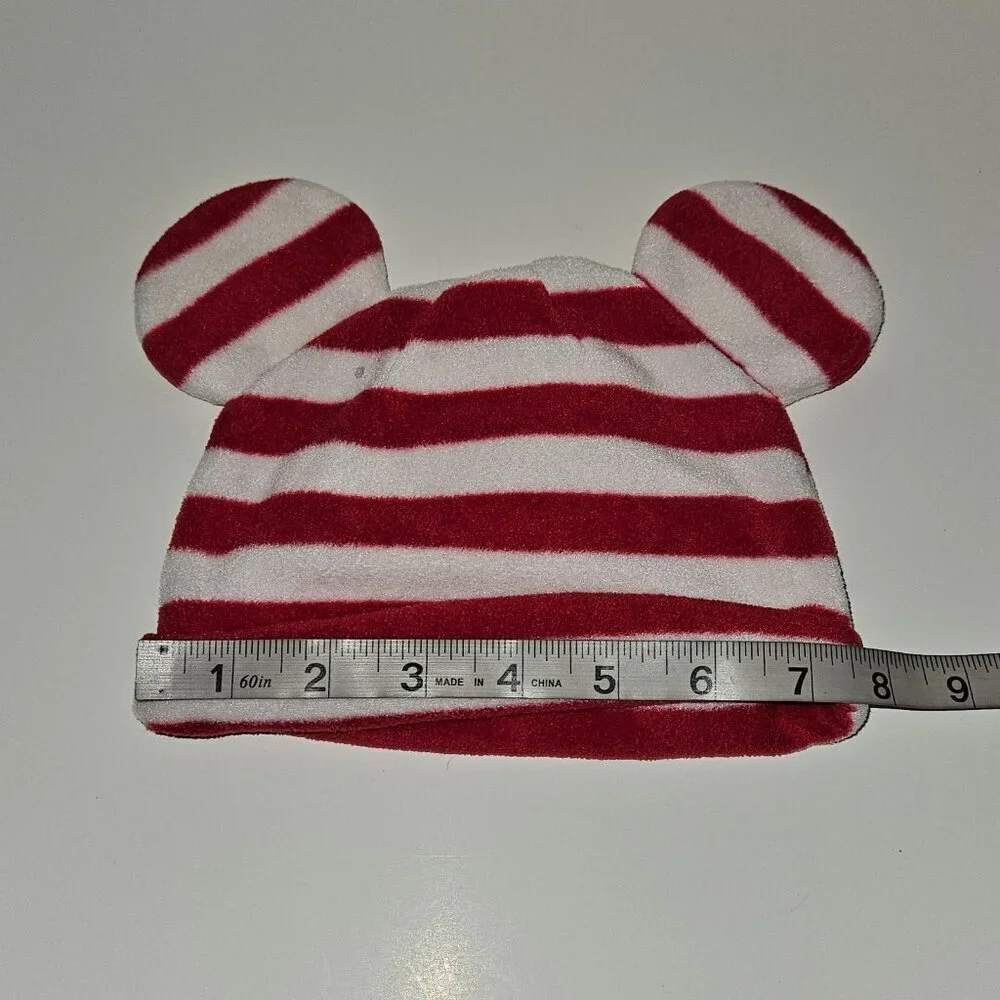 2 Disney Baby Hat Lot Ribbed Winnie Pooh 0-6 M Red White Striped Mickey 9-12 M